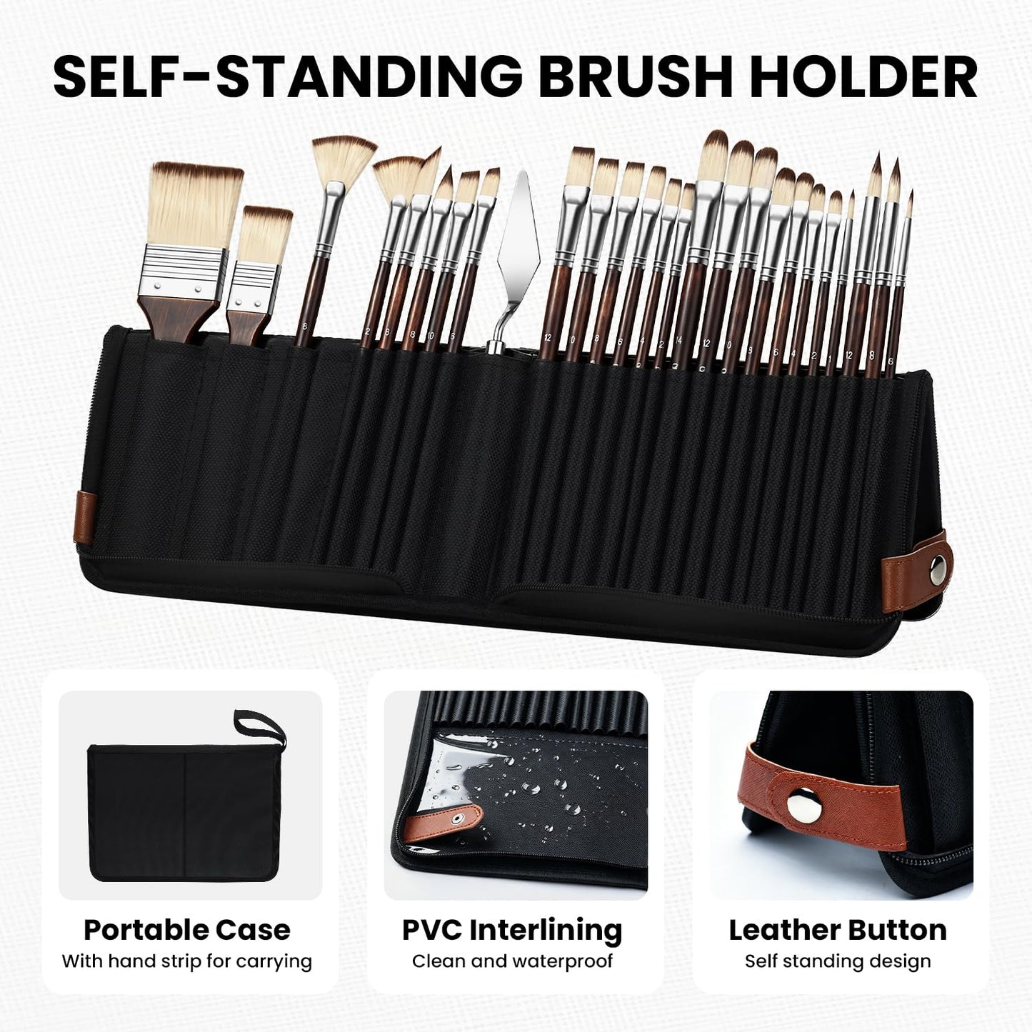 Drawnby 26pcs Paint Brush Set, Professional Paintbrushes with Palette Knife & Self-Standing Case, Nylon Paint Brushes for Acrylic Paint, Oil, Watercolor, Art Supplies for Artists Beginners