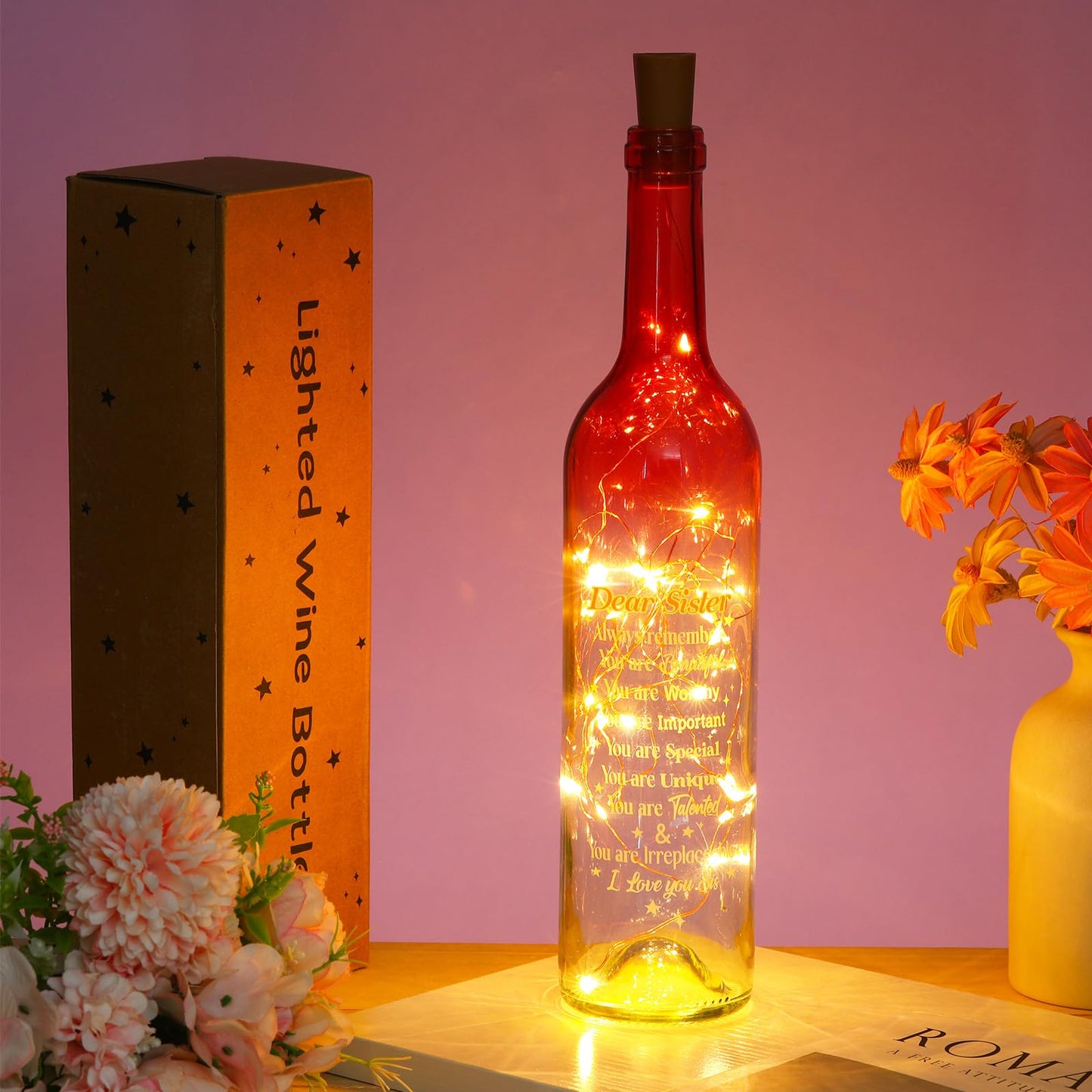 Umigy Best Sister Gifts for Women Wine Bottle Lights with Cork Gifts from Sisters Light up Lamp Decor Mini Fairy LED Glass Waterproof Liquor Bottle Light for Wedding Home Birthday Holiday Party Decor