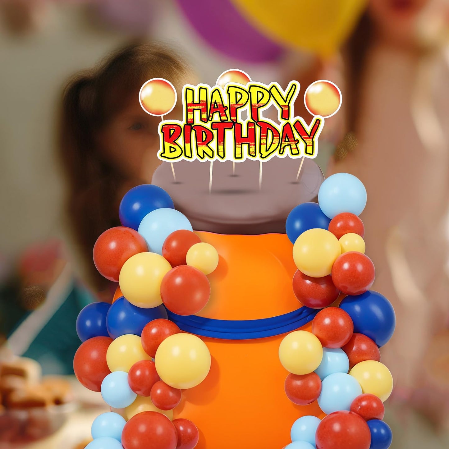 Weysat 76 Pcs Anime Theme Birthday Party Decorations Yellow and Red Stars with 64 Ball Cake Topper Sticks 8 Cake Customized Card Kit 4 Stickers for Anime Themed Birthday Party Cupcake Decoration