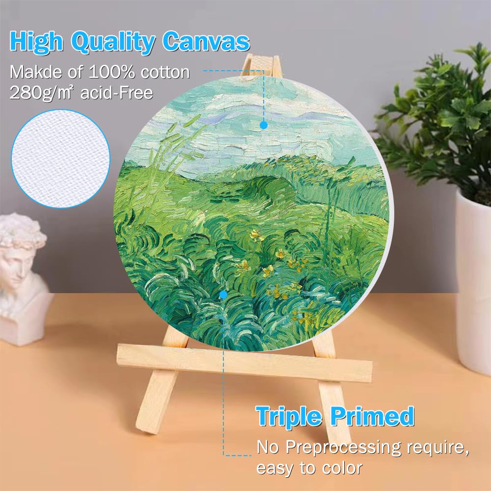 8 Pack Round Painting Canvas Panels, 8in Oil Painting Canvas Multipack for Acrylic, Oil, Gouache, Tempera Paints & Wet Art Media