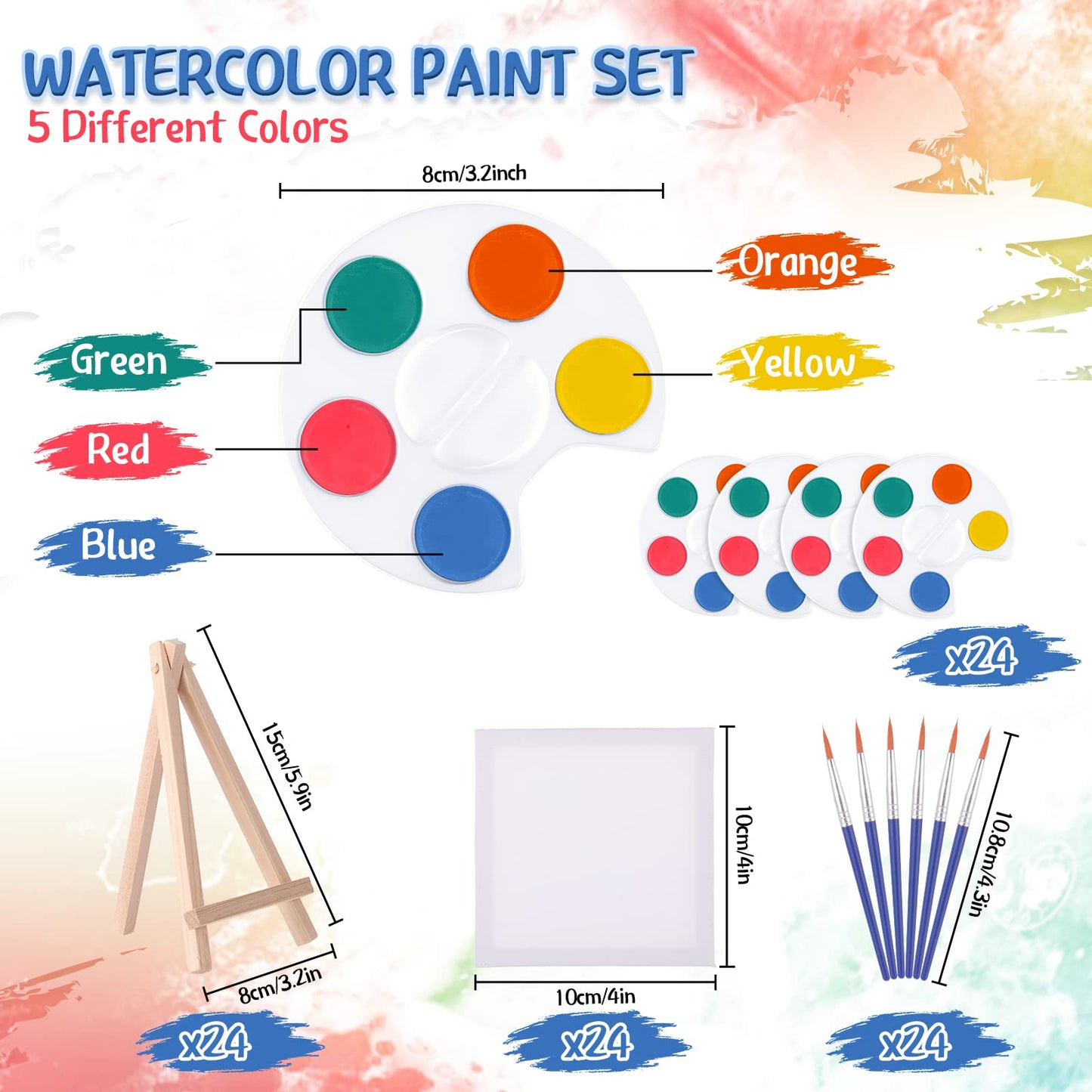 Crtiin Mini Watercolor Paint Set Gifts 4x4" Small Painting Kits Canvas with Easel Paints Brush Art Party and Watercolor Party Favor for School Classroom Birthday(24 Set)