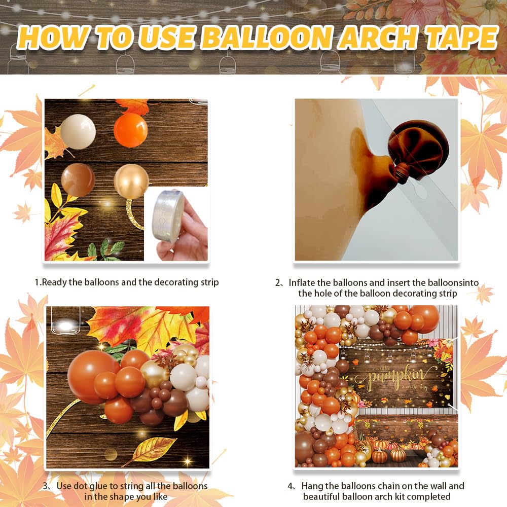 MEHOFOND Thanksgiving Pumpkin Baby Shower Decorations, Fall Rustic Wood Little Pumpkin is On the Way Backdrop Tablecloth Balloons Arch, Autumn Orange Brown Balloons Garland for Give Thanks Baby Shower