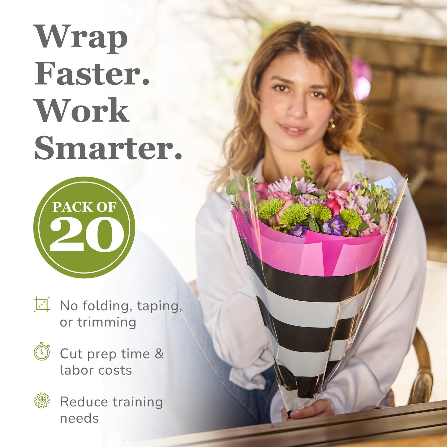 the florist Supply Glamour Sleeves 20 Pack 17.3 x 4.9 x 17.1 Inch Waterproof Flower Bouquet Sleeves, Flower Bouquet Bags, Plastic Floral Sleeves, Gift-Ready for Wedding, Birthday, Multicolor