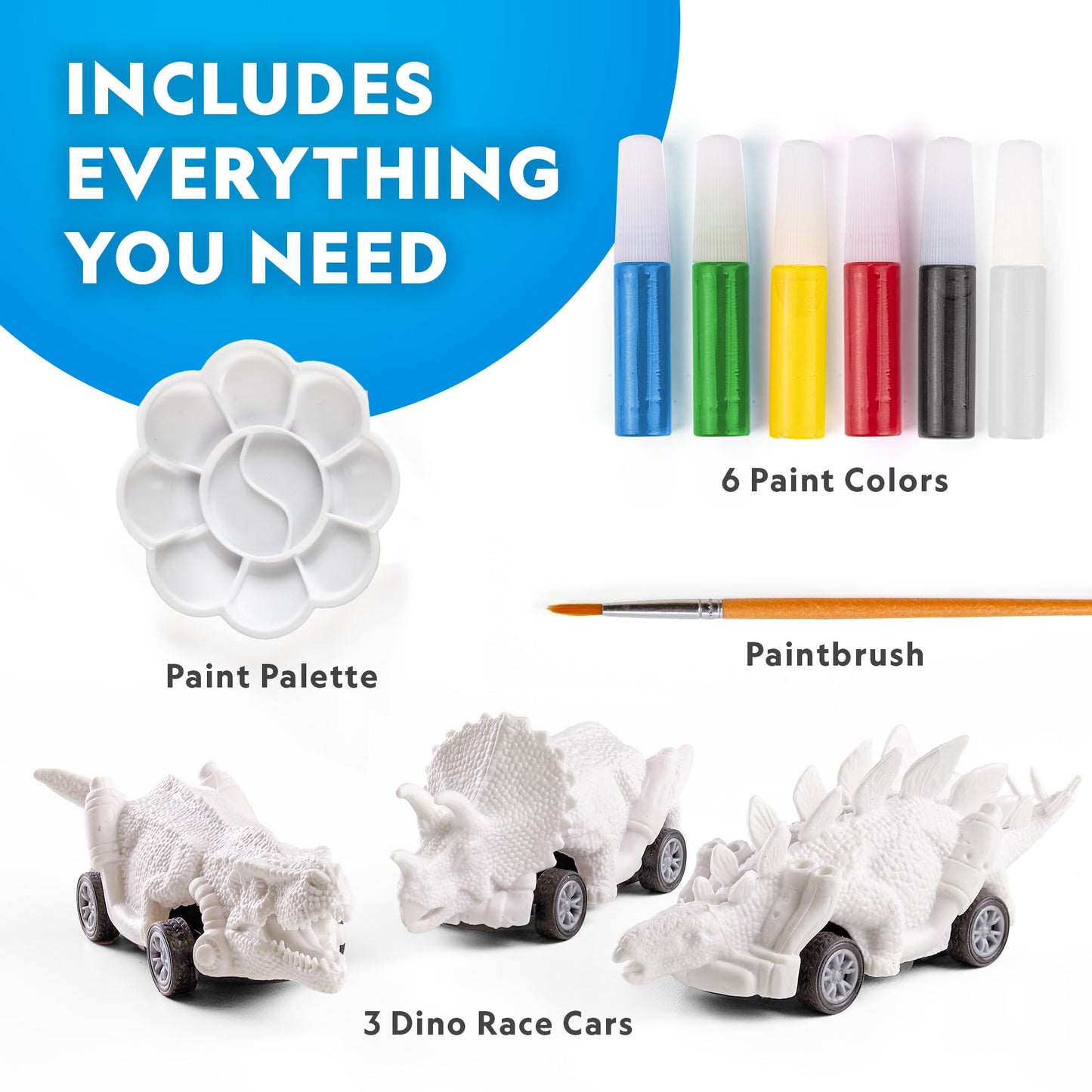 National Geographic Pull Back Dinosaur Race Cars Craft Kit - Paint 3 Dino Racecars with 6 Paint Colors, Dinosaur Toys for Kids, Kids Painting Kit, Arts & Crafts for Kids