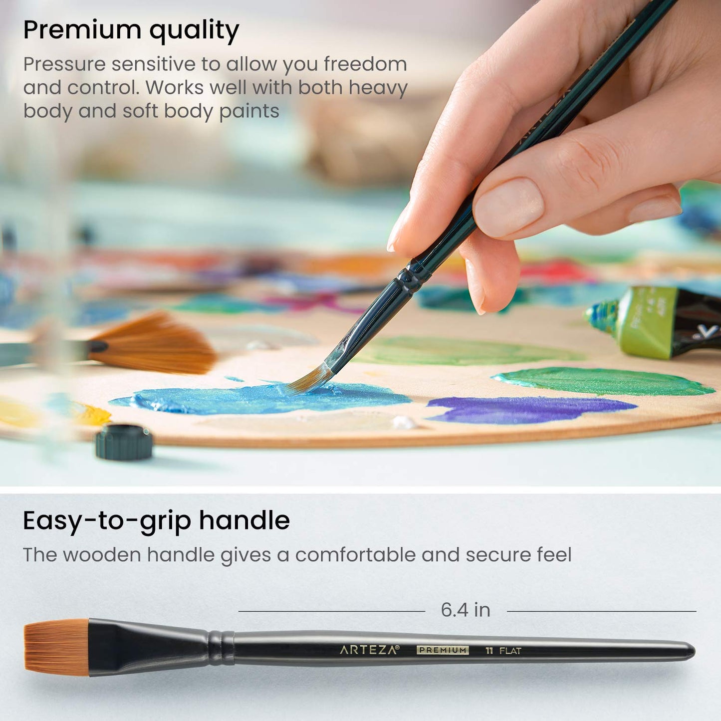 ARTEZA Paint Brushes Set of 12, Acrylic and Oil Paint Brushes with Synthetic Hair, Rust-Resistant Ferrules and Birch Wooden Handles for Canvas, Crafts, Blending, Layering, and Detail Work