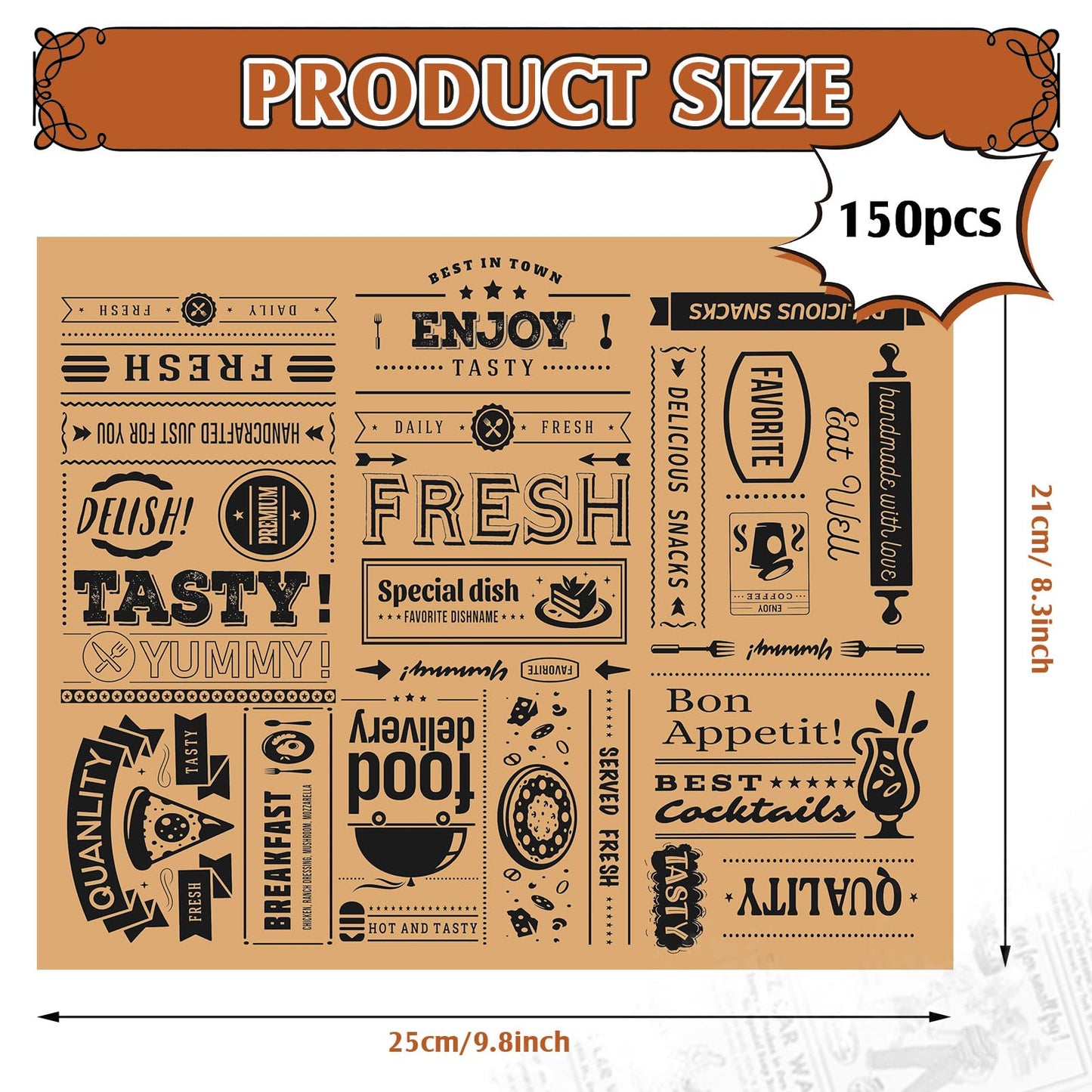 Chengu 150 Pcs Wax Paper Sheets Bulk, 8.3 x 9.8 Inch Deli Newsprint Food Basket Liners Sandwich Wrapping Paper Greaseproof and Waterproof Food Sheets for Home Party Kitchen(Yellow)