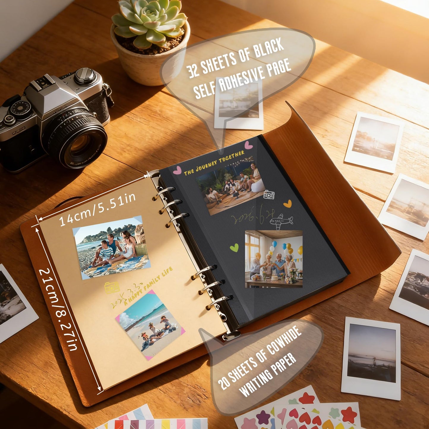 Scrapbook Album Vintage Leather Self Adhesive Photo Album Kit with 64 Pages & Kraft Paper | DIY Memory Scrapbook Gift for Anniversary, Family Travel, Birthday, Valentine's Day (Blue)