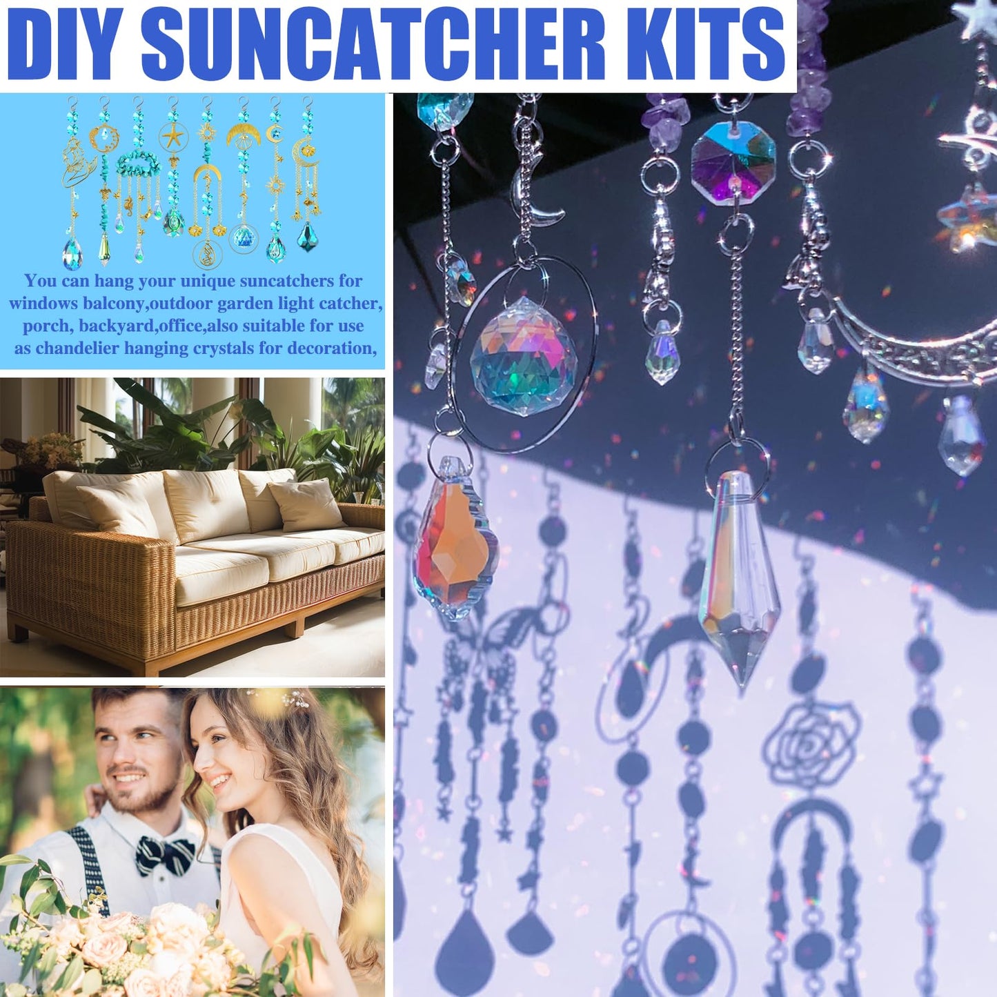 420pcs Suncatcher Making Kits for Adults Crystal Sun Catchers Crafts with Hooks Chains Pendants Rainbow Maker for Window Hanging Prism Indoor Outdoor Garden Xmas Wedding Party Decor (Mermaid)