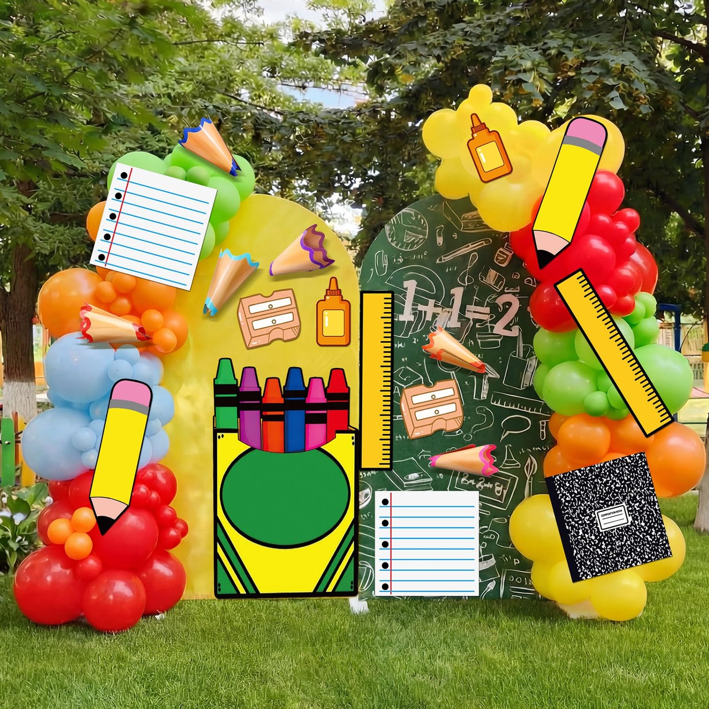 Frienda 24 Pcs Preschool Graduation Party Decoration Pre-k Large DIY Backdrop Photo Booth Prop Classroom Bulletin Board Decorations Cardstock Cut-Outs Cards Kit Wall Decor Kindergarten Party Supplies