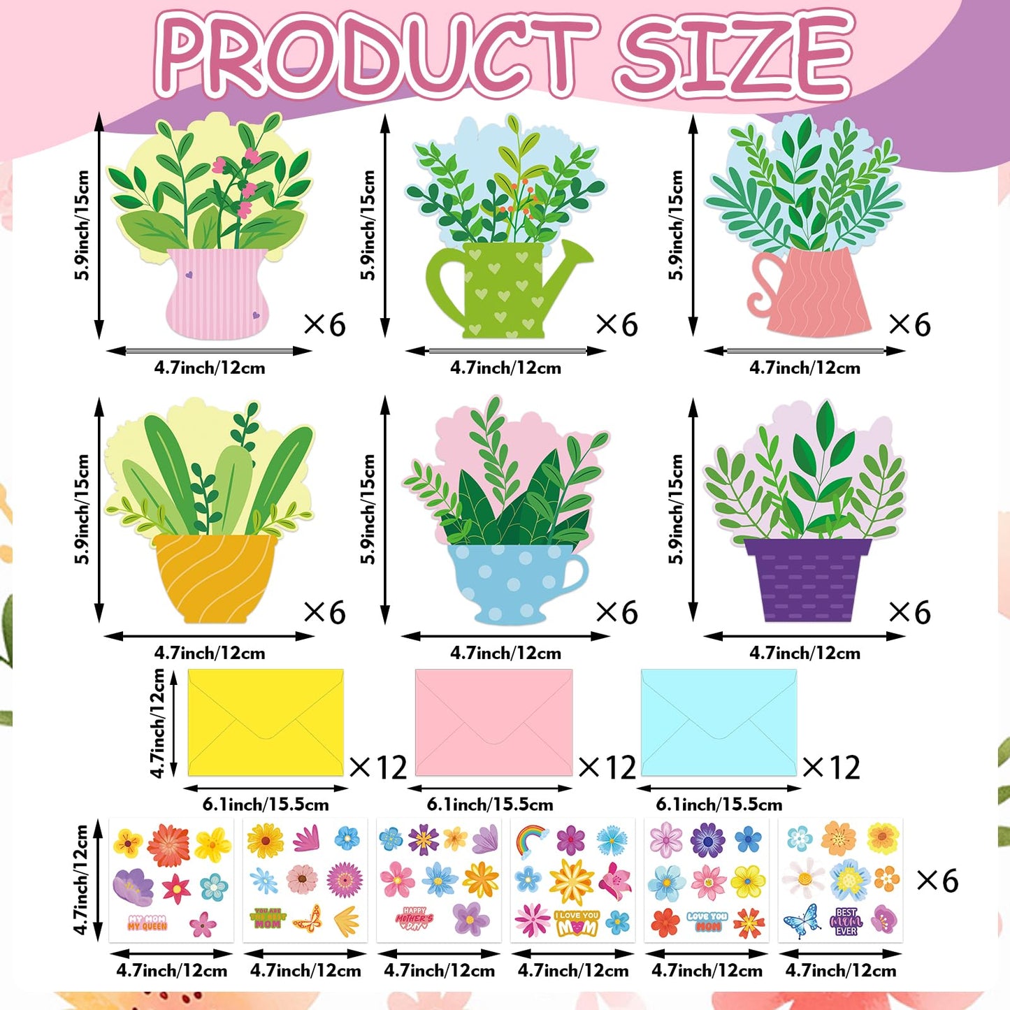 ZCPTZ 36 Set Mother's Day Craft Kits - DIY Greeting Card Making Set with Flower Pot Cards, Stickers & Envelopes for Mom, Grandma Gifts, Fun Paper Craft Activity Home