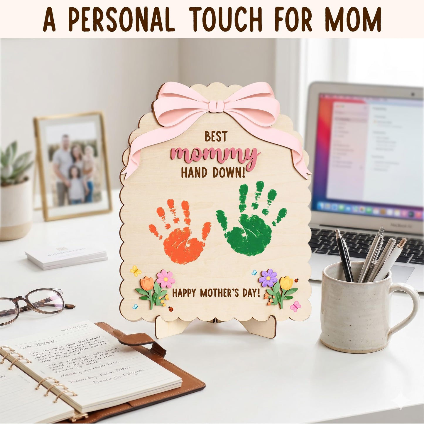 HYPERI DIY Mothers Day Crafts for Kids Handprint Art, Handprints Wooden Rose Flower Bouquet, Mothers Day Gifts for Mom from Kids, for Grandma from Grandkids, Mothers Day Keepsake Craft (Best Mom)