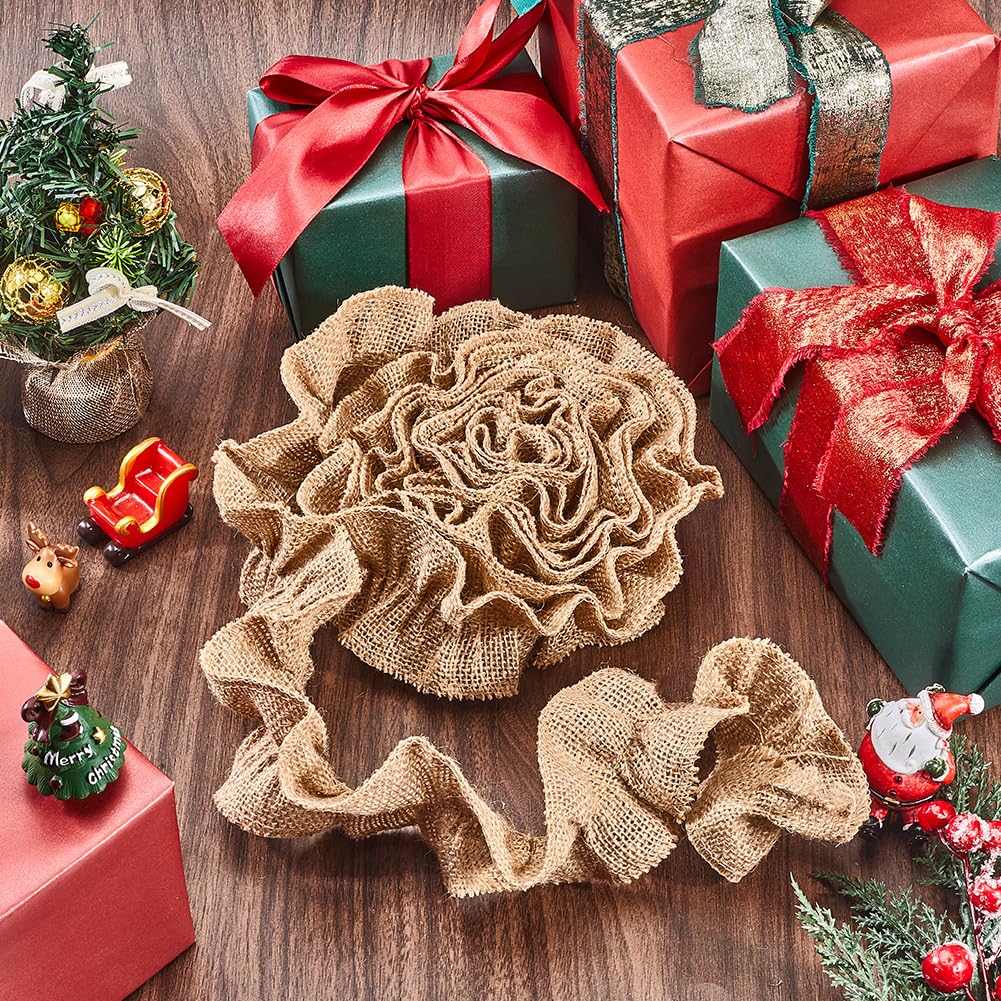 SOFPLATE 2 Rolls 5.4M/17.7 Feet Rustic Burlap Christmas Garland Burlap Ribbon Garland Cloth Fabric Burlywood Wrinkle Buffalo Garlands Decor for Home Outdoor Christmas Tree Party Craft DIY Decoration