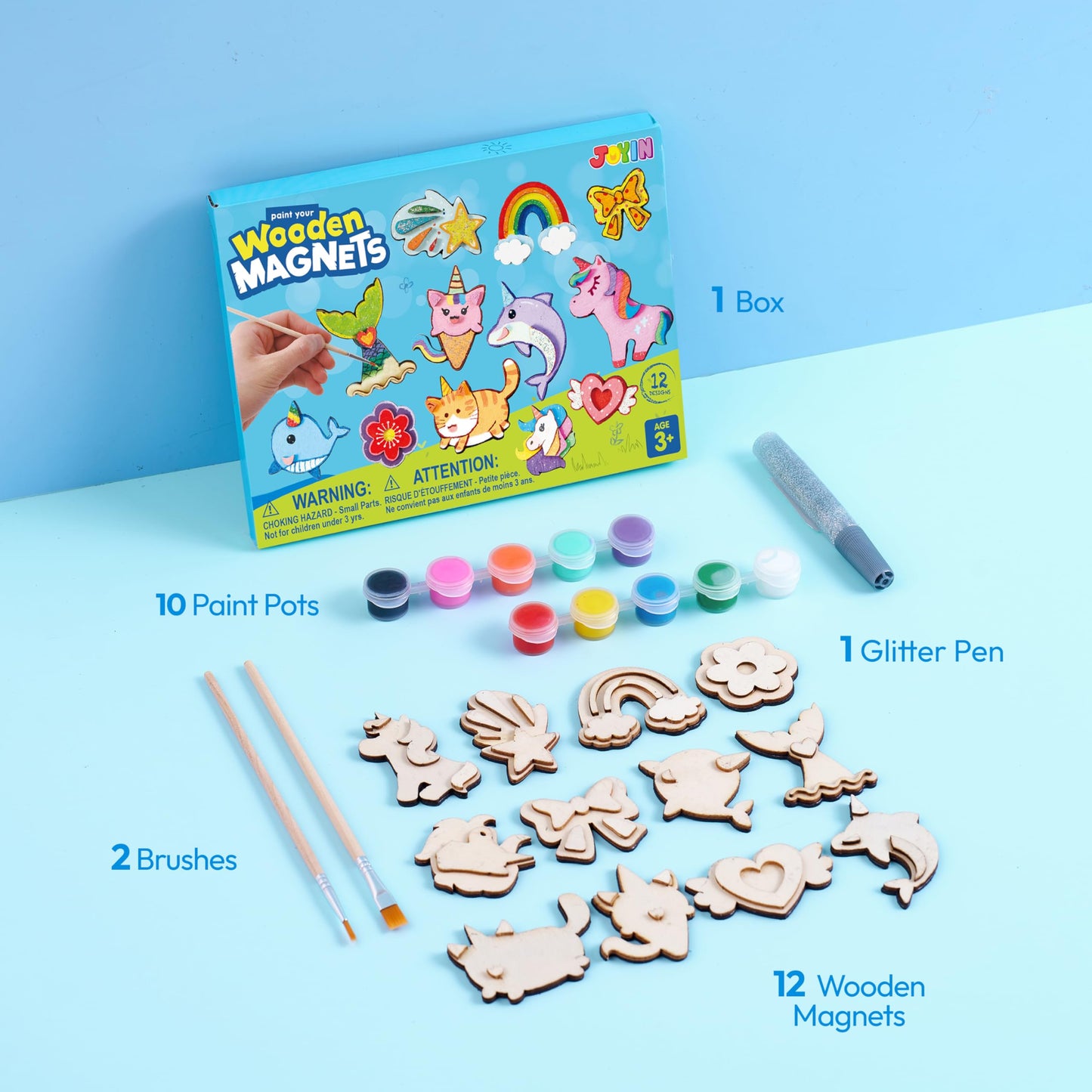 JOYIN 12 pcs Fantasy Wooden Magnets, Kids Unicorn Painting Craft, Spring and Rainy Day Activities School Art Projects, Toys for Kids Aged 3+ Birthday Easter