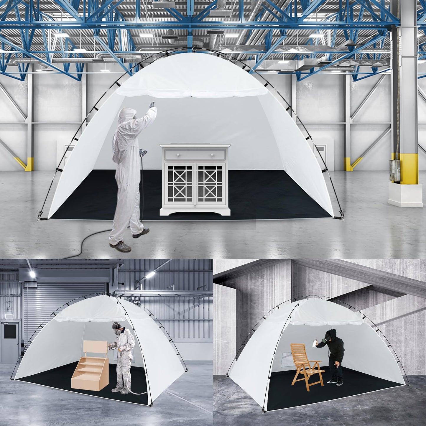 Portable Paint Booth Tent,Siebwin 10(L)x10(W)x6.2(H)ft Spray Paint Tents with Built-in Floor & Mesh Screen & Windproof Hooks, Painting Tent Station for Furniture DIY Hobby Tool, Spray Paint Shelter