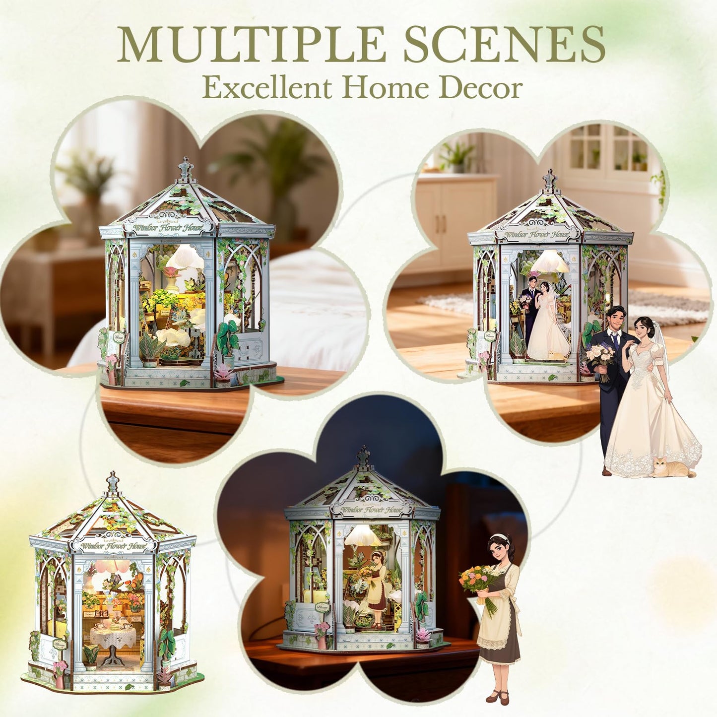 Cutefun Book Nook Kit - DIY Miniature House Dollhouse Kit for Adults, 3D Wooden Puzzle Flower House Model Kit Building Set Crafts for Home Decor Gifts for Family and Friends (Windsor Flower House)