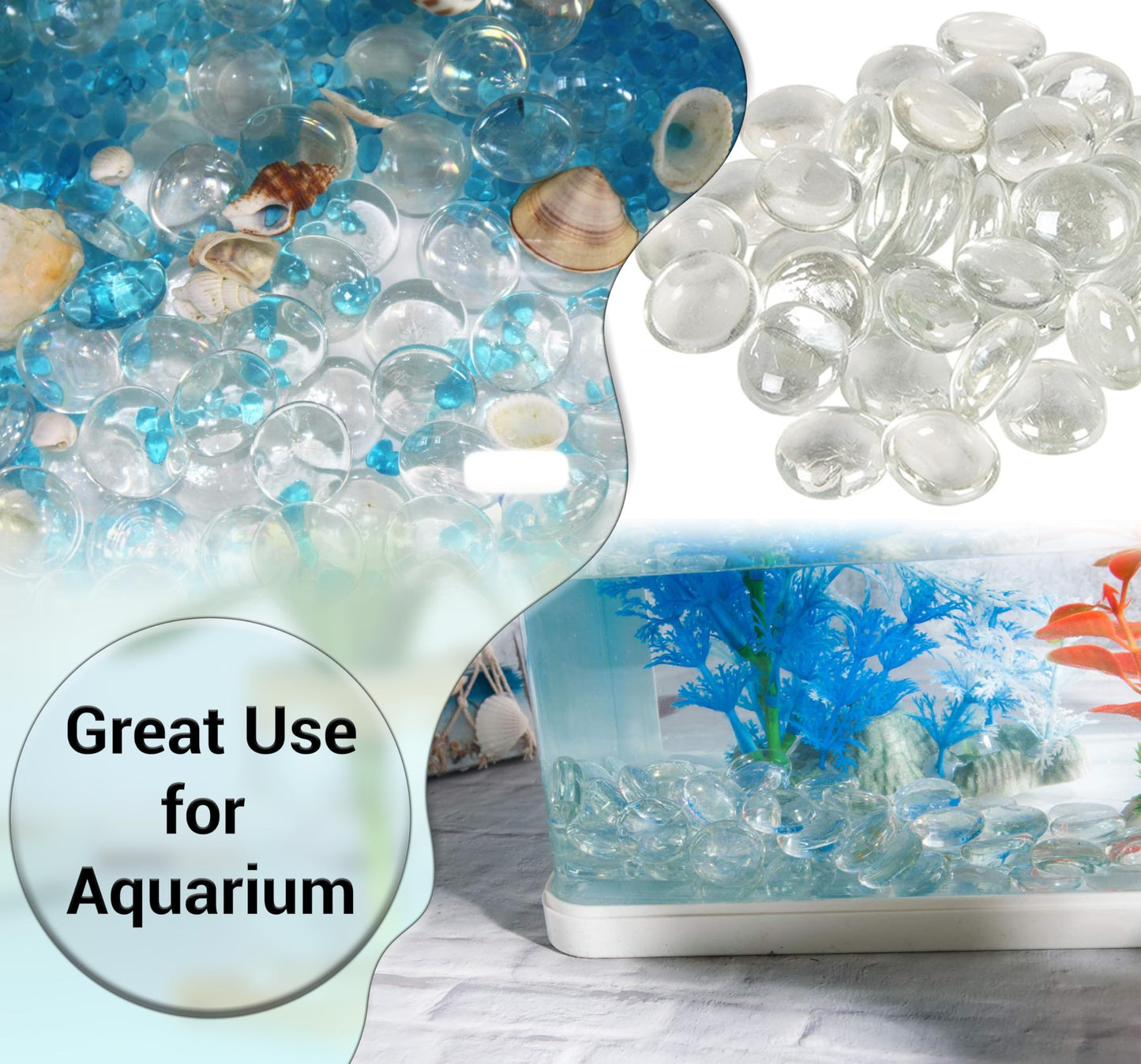 ARSUK Flat Glass Marbles, (2 LBS) Clear Glass Beads for Vases Fillers Decorative Stones, Gems, Fish Tank Rocks, Table Scatter, Glass Pebbles for Vases, Centerpieces Wedding Décor (200pcs,0.7–0.8")