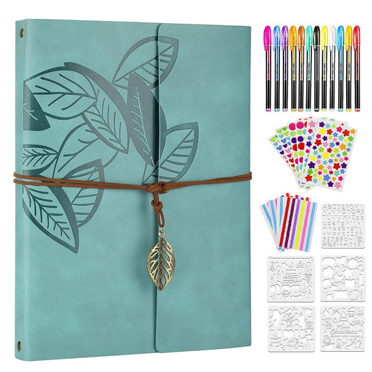 ZEEYUAN Scrapbooking Supplies Kits Leather Scrapbook Photo Album 8.5x11 inch Scrap Book 60 Pages, Leaf Pattern Photo Book Travelling Journal Scrapbook Family Scrapbook