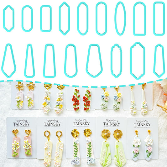 TAINSKY Long Dangle Shape Clay Cutters, 17 Shapes Polymer Clay Cutters for Earrings Making, Long Rectangle Shape Polymer Clay Cutters, Basic Clay Cutters for Polymer Clay Jewelry