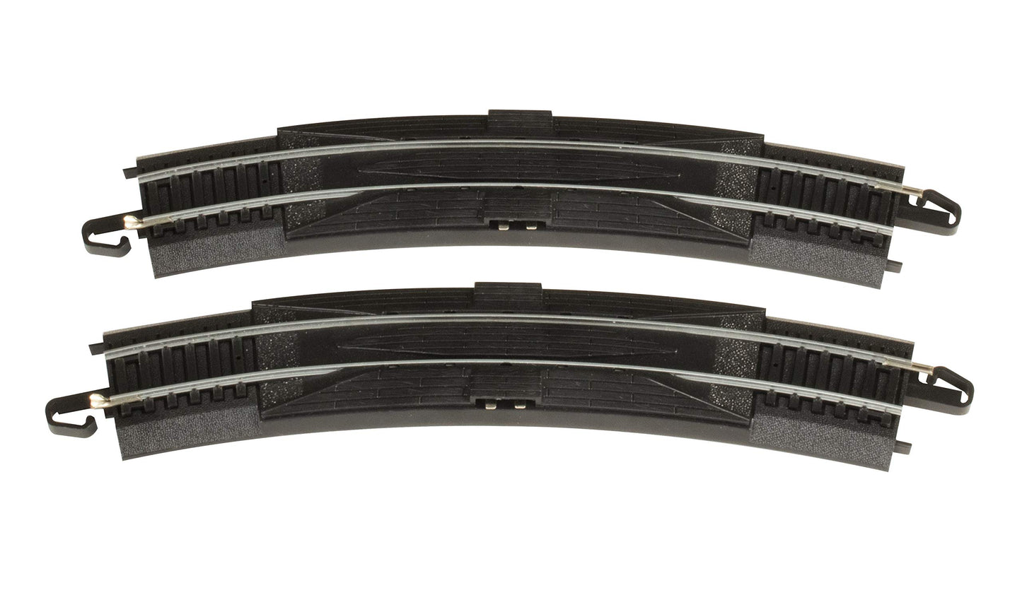 Bachmann Trains - Snap-Fit E-Z TRACK 18” RADIUS CURVED RERAILER (2/card) - STEEL ALLOY Rail With Black Roadbed - HO Scale