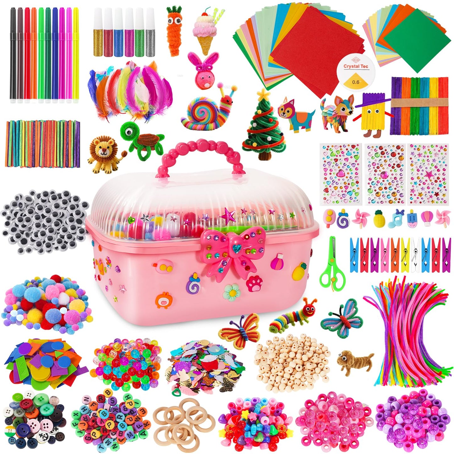 VERYHDSN Arts and Crafts Supplies for Kids-3000+ Pcs DIY Arts & Craft Kit for Boys Girls Ages 4 5 6 7 8 9 10 11 12, 25+Types Craft Materials Bulk, Larage Craft Box Set, Fun&Creative Gift