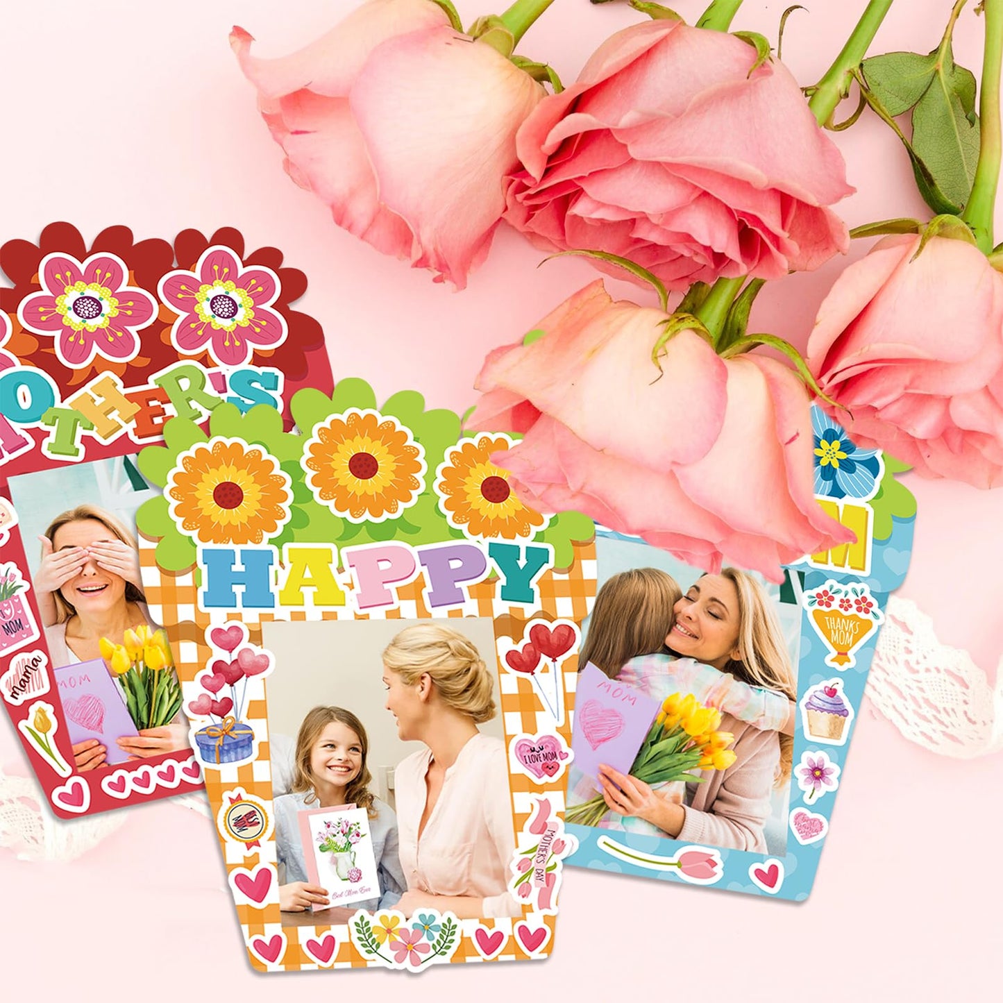 Hayux Mother's Day DIY Craft Kits for Kids 24 Packs DIY Love You Mom Flower Photo Frames Set with Stickers Paper Picture Frames Funny Mother's Day Gifts Craft for Classroom Kindergarten Party Decor