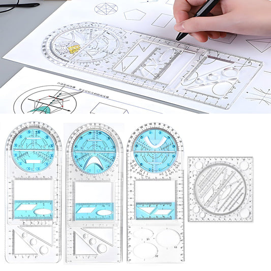Zakrafo 4 Pcs Multifunctional Geometric Ruler,Math Measuring Rulers for Drawing and Art,Metric Ruler Drawing Tool for School Office Supplies and Build