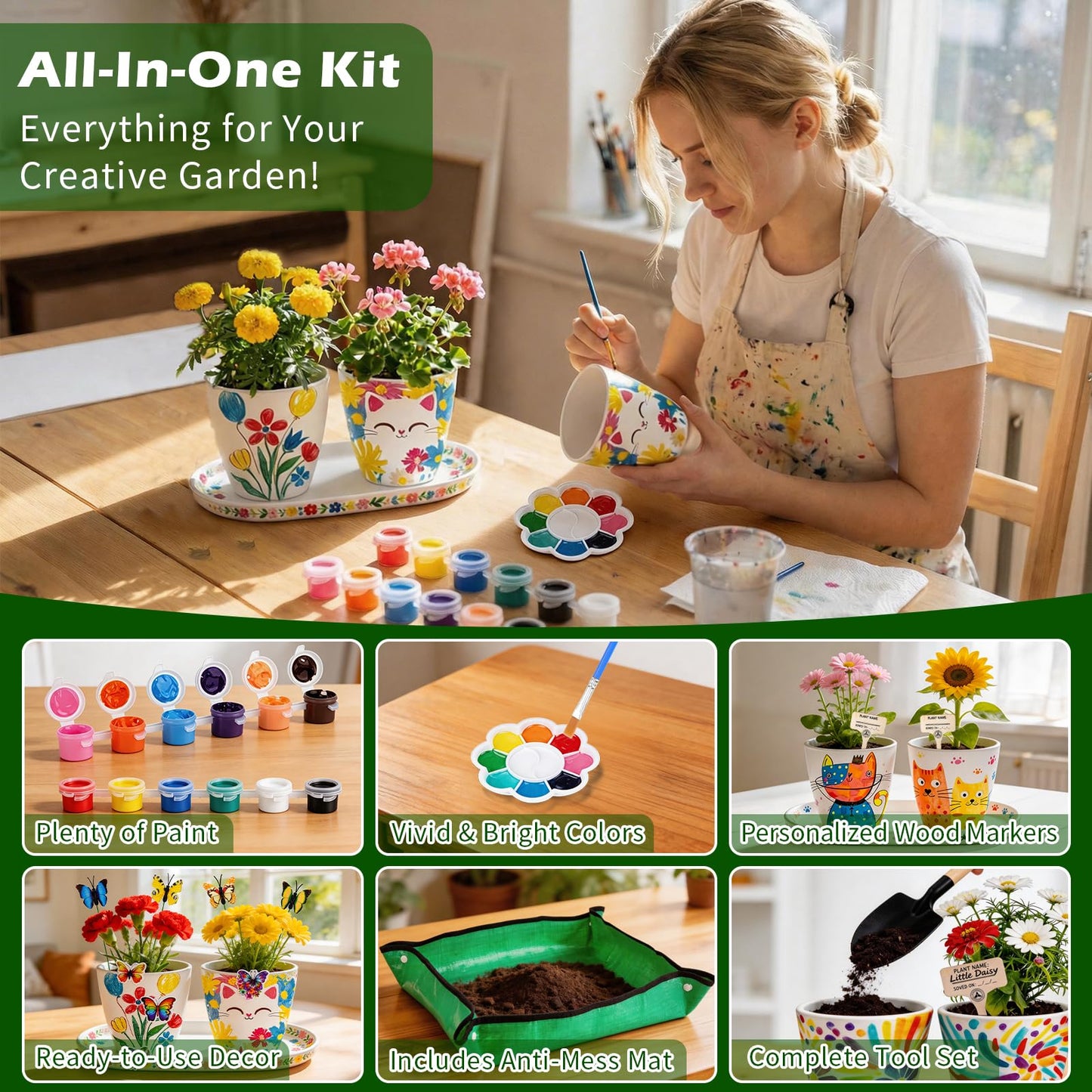 Hysagtek Paint & Plant Flower Growing Kit - Fun Gardening Set with 4 Pots, Art Craft Grow Garden Planting Set Birthday Easter Gift for Girls & Boys