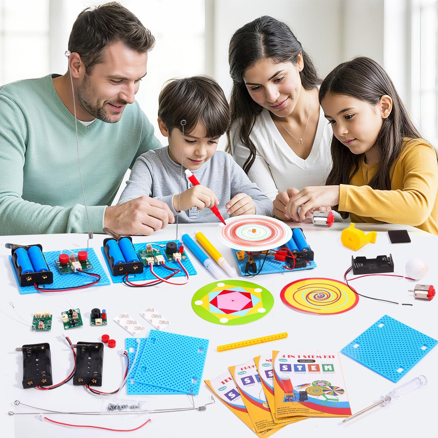 4 Set STEM Science Kits for Kids Age 8-12, 7-in-1 Science Experiments Crafts Projects Electric Motor Building Kit 8-10 9-12, STEM Toys for 8 9 10 11 13 Year Old Boys Girls Classroom Activity Gift