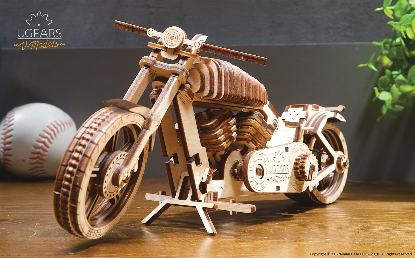 UGEARS Bike DIY Kit – Wooden Mechanical Motorcycle Project – Bike VM-02 Rubber Band Engine – for Vehicle Passionate and Bikers – Plywood Model with Wide Back Wheel – Refined Gift Idea