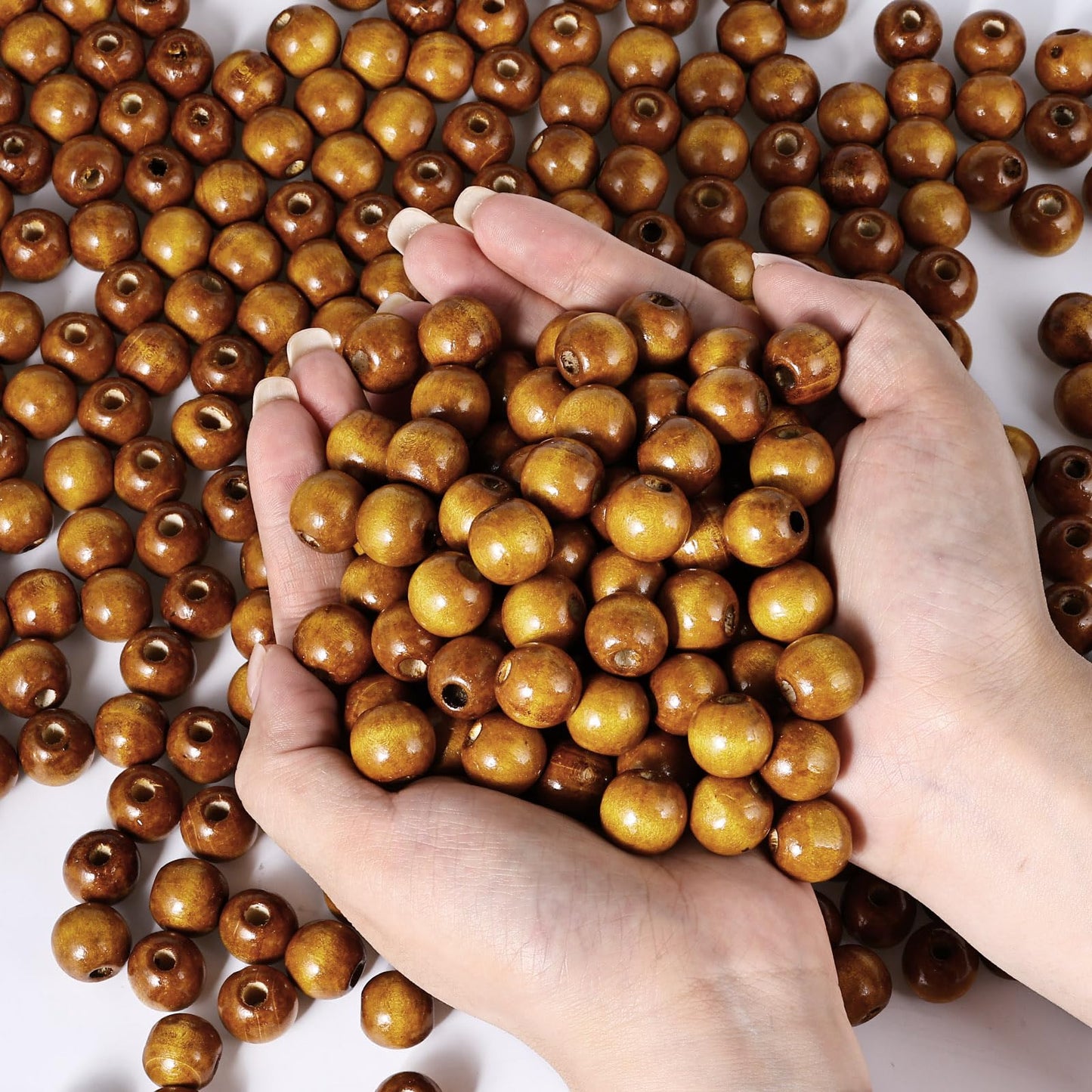 [400PCS] Coffee Wooden Beads, 16mm Large Round Coffee Painted Natural Wood Loose Spacer Beads Bulk for DIY Crafts Festival Home Party Decoration
