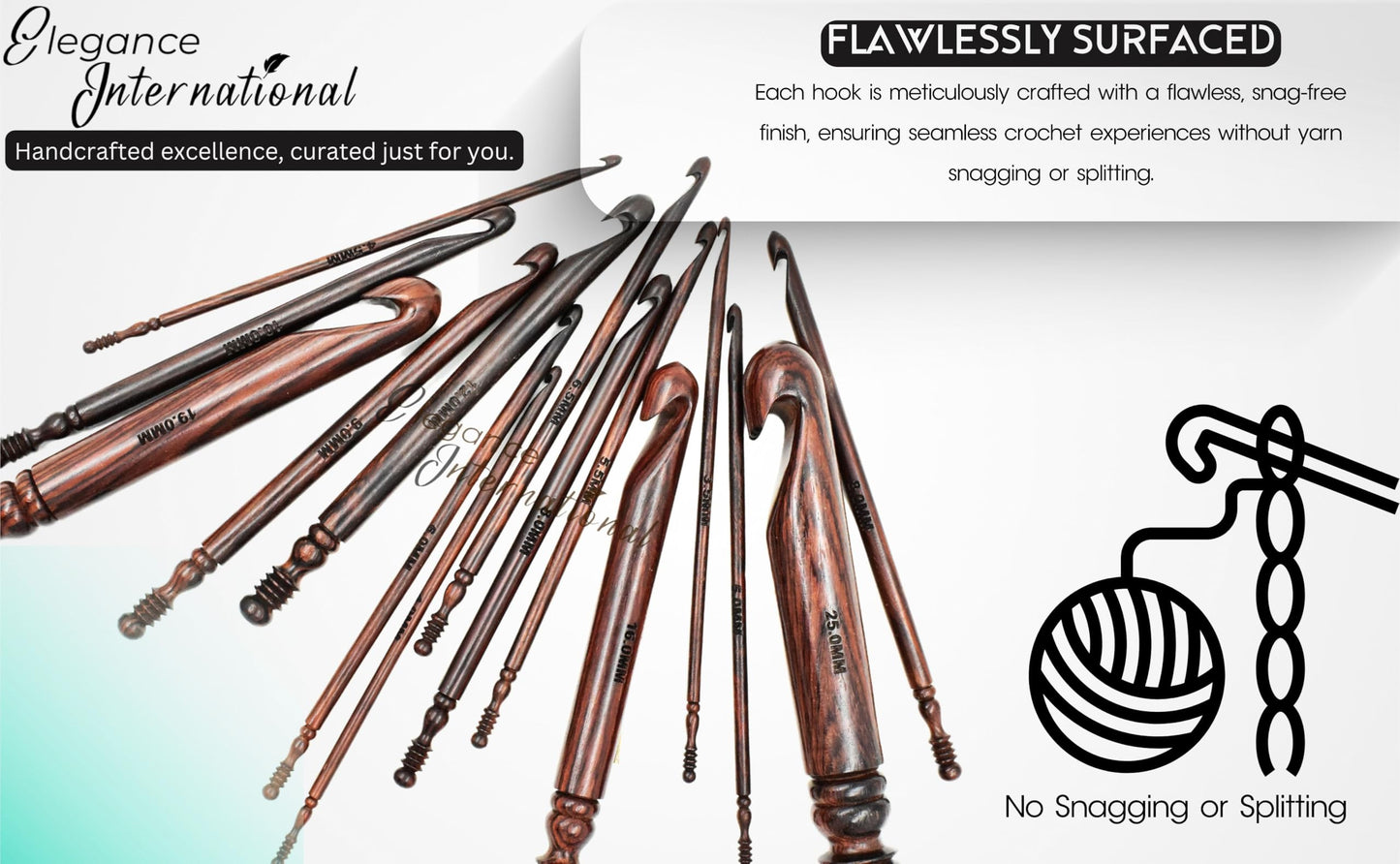 Wooden Crochet Hooks Set of 15-3.5mm to 25mm - Rosewood Crochet Hooks for Arthritic Hands- Crochet Hooks Ergonomic Soft Grip Handle - for Crocheting & Knitting - Christmas Gifts for Her(Set of 15)