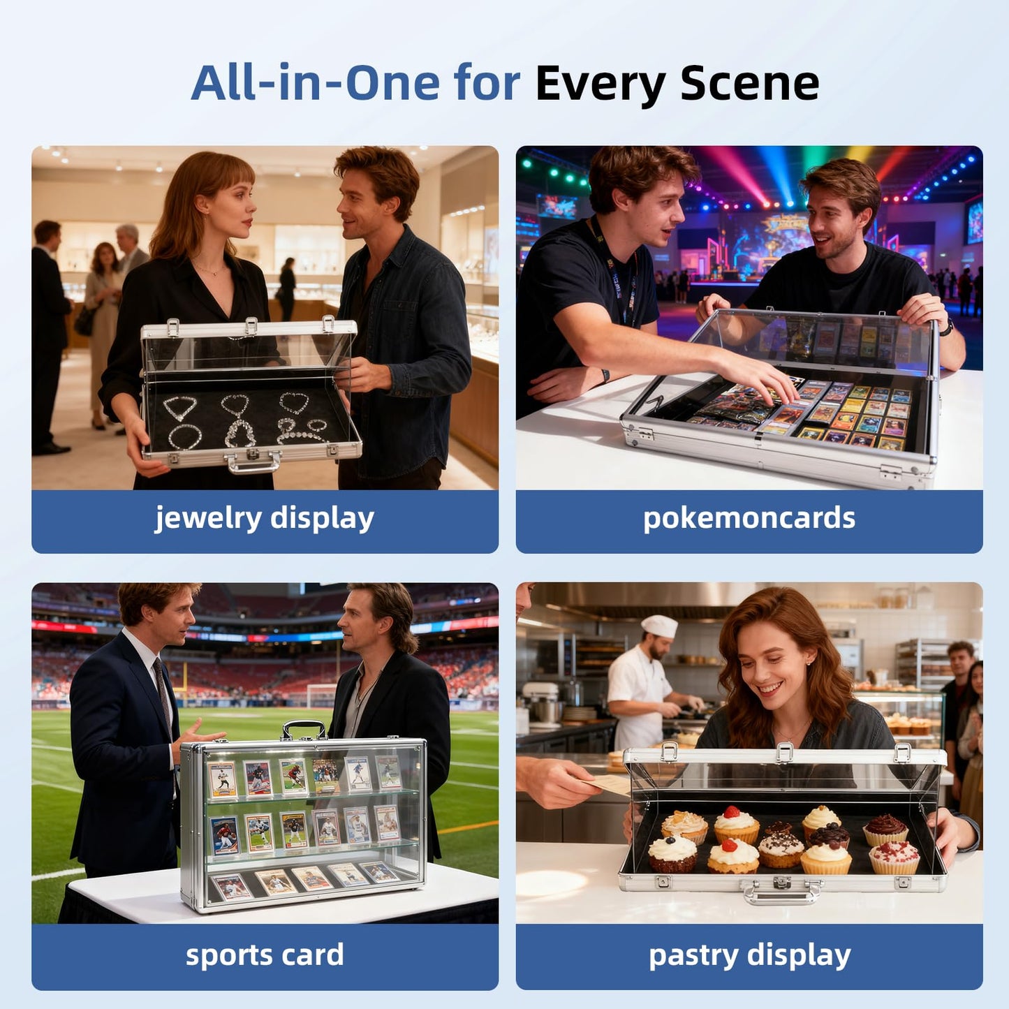 Large Portable Card Show Display Case 34"x22", Aluminum Lockable Trade Show Display Case with Acrylic Side and Handle, Tabletop Showcase for Baseball Sports Graded Cards TCG Craft Jewelry Collection