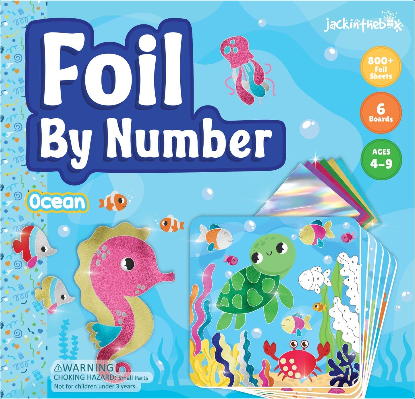 jackinthebox Foil By Number - Ocean, No Mess Art & Craft Kit for Kids, Fun Foil Art, Craft Kits & Supplies, DIY Creative Activity, Travel Toys, Screen-Free Birthday Gifts for Ages 4, 5, 6, 7, 8, 9