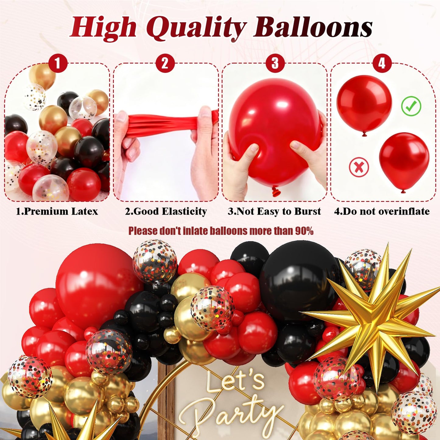 FYUVH Red Gold Black Balloons Arch Kit Garland for 2026 Graduation Decorations Grad Party Birthday Red Carpet Casino Theme Race Car Birthday Anniversary Party Decorations