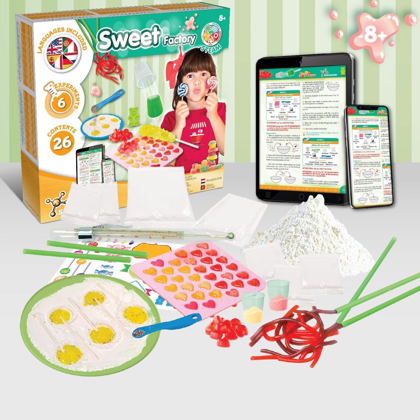 Science4you Candy Making Kit for Kids - Make Your Own Gummies, Lollipops and Much More, 26 Contents, Gummy and Sweet Moulds Included, Games, Stem Toys, Gifts for 8+ Year Olds Boys and Girls