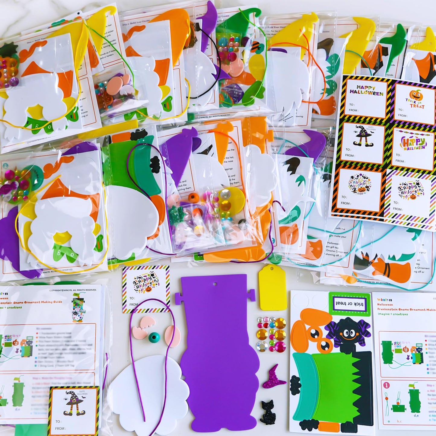 Winlyn 24 Sets Halloween Crafts Fall Crafts Kids DIY Gnome Ornaments Decorations Halloween Craft Kits Gnome Foam Stickers Halloween Arts and Crafts for Kids Home Classroom Art Activities Party Favors