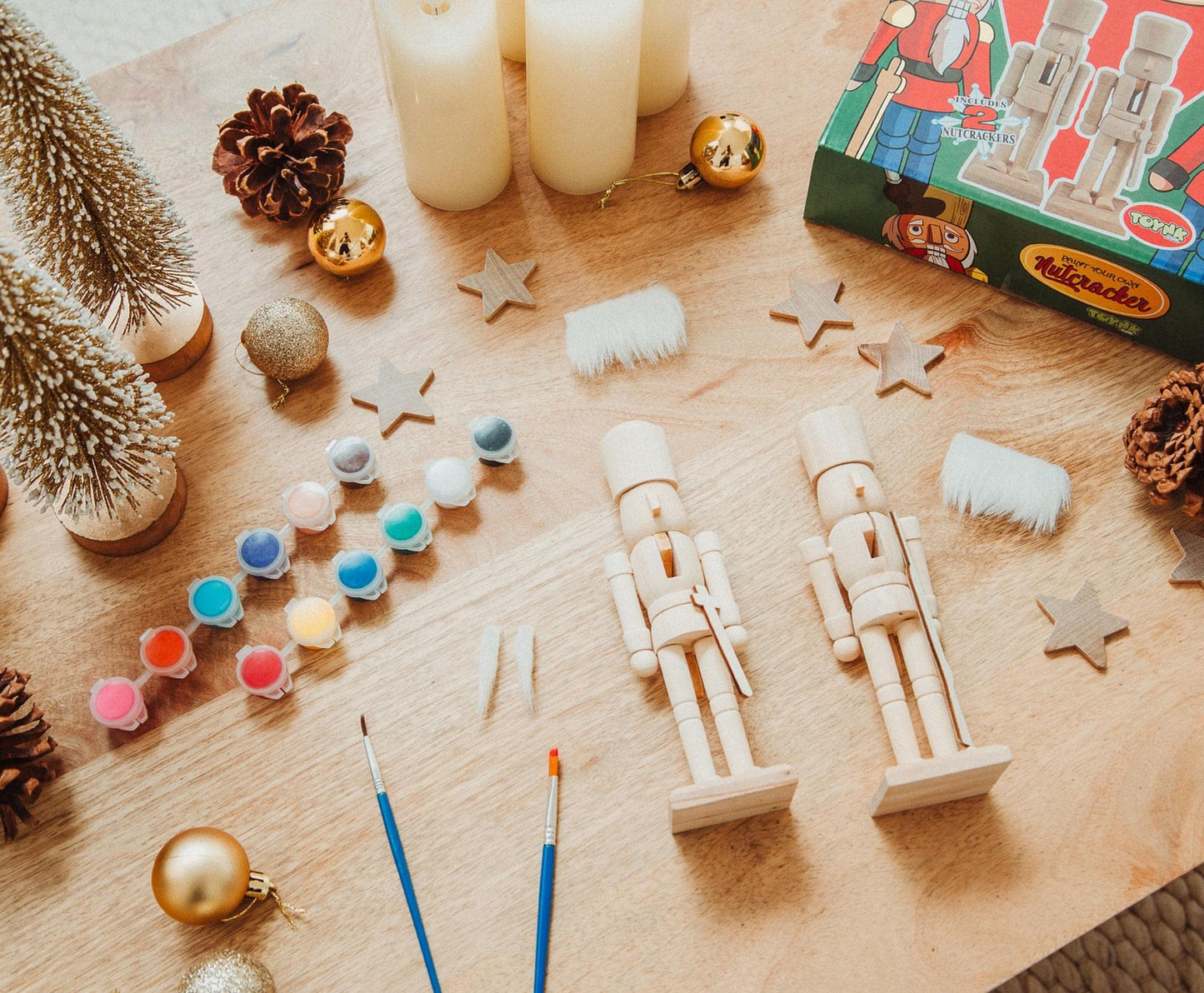 Toynk Paint Your Own 7-Inch Wooden Nutcracker Figure Craft Kit, Set of 2 | Holiday Christmas Decoration for Indoor Winter Table Desktop