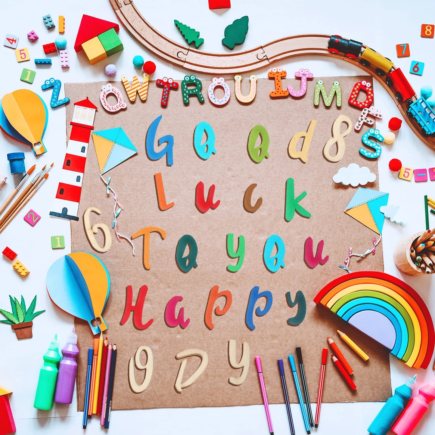 Blulu 248 Pcs 1 Inch Wood Alphabet Letters Numbers Blank Unfinished Wooden Letters Numbers for Crafts with Rustic Storage Tray for Spelling Learning Education Back to School Gifts(Wood Color)
