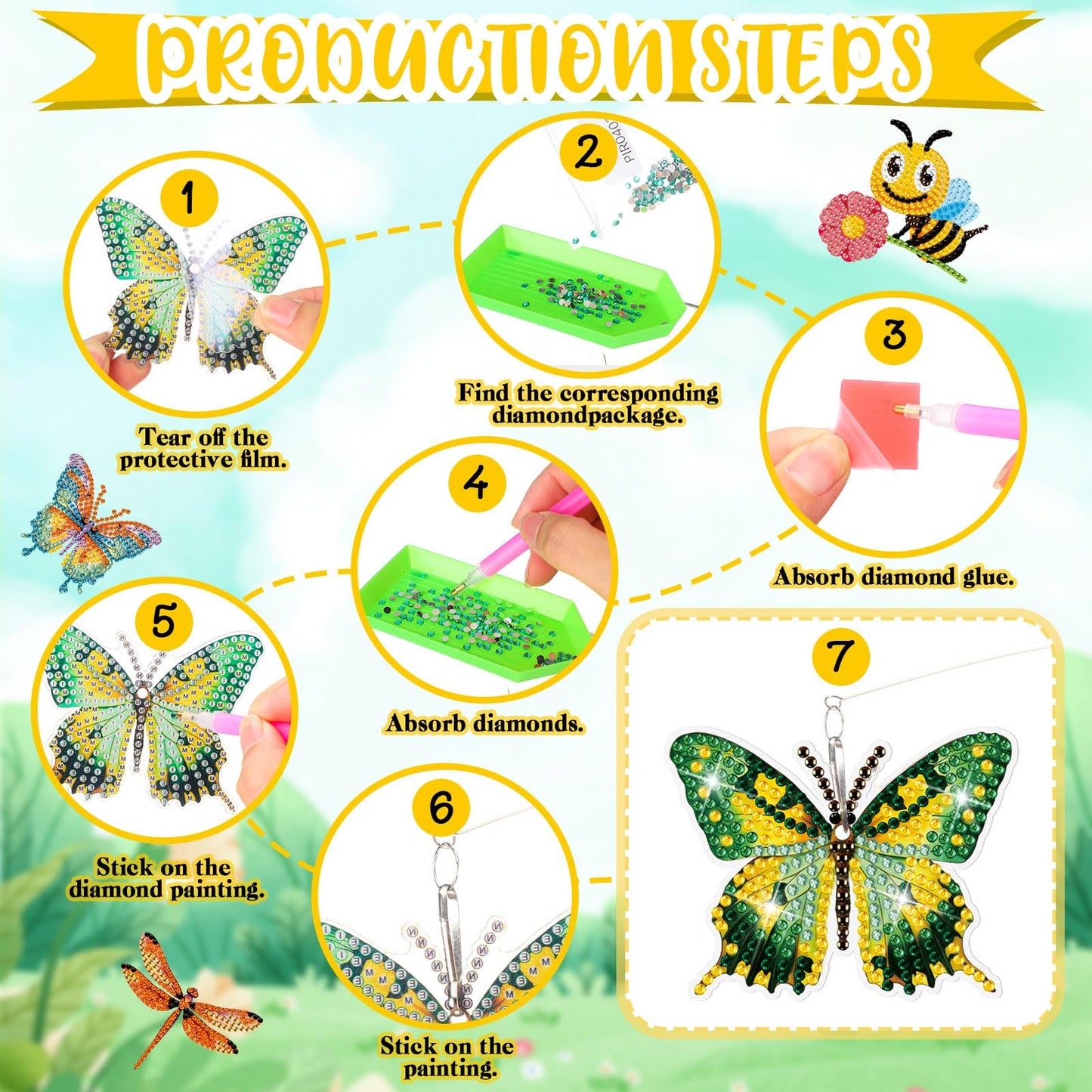 Reallnaive 24 Pcs Butterfly Diamond Art Swaying in the Wind 5D DIY Adult Diamond Art Kits High Flexibility Plant Stakes Decorative Garden Stakes Craft for Indoor Outdoor Yard Decor(Rich Styles)