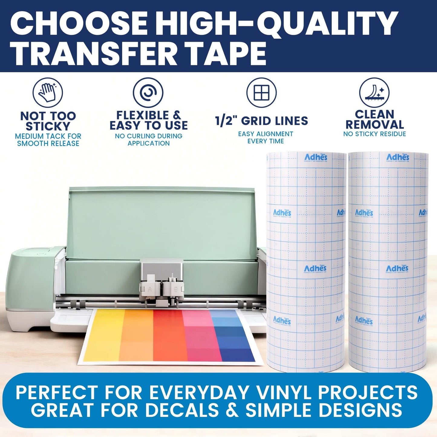 ADHES Clear Transfer Tape for Vinyl with Grid, 12" x 100FT, Medium Tack Transfer Paper Roll, Easy Release Application Tape for Cricut, Silhouette, Decals, Signs & DIY Projects
