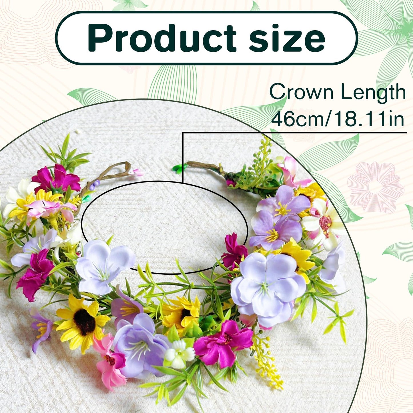 KorViSHOW Fairy Flower Crown Headband, Artificial Sunflower Daisy Floral Headpiece, Boho Forest Woodland Flower Headband for Women Girls Maternity Birthday Wedding Renaissance Festival Hair Accessory