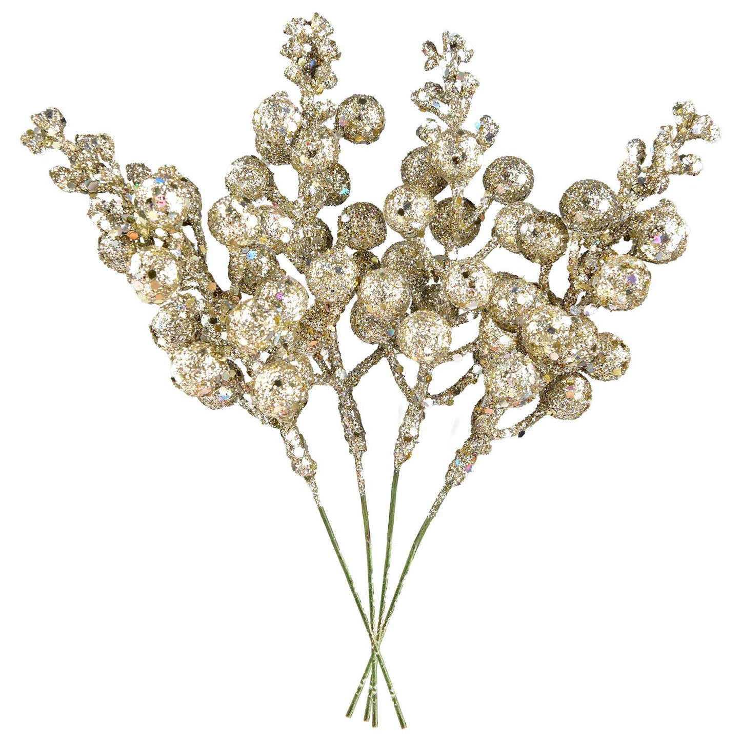 DearHouse 14 Pack Christmas Glitter Berries Stems, 7.7 Inch Champagne Artificial Christmas Picks for Christmas Tree Ornaments, DIY Xmas Wreath, Crafts, Holiday and Home Decor