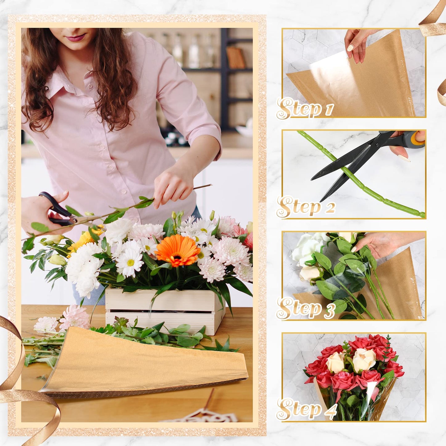 Sabary 100 Pcs Flower Bouquet Wrapping Paper Flower Rose Sleeves Bulk Floral Bags for Valentine Bridal Shower Wedding Anniversary Birthday Mother's Day(15.8" x 13.8")