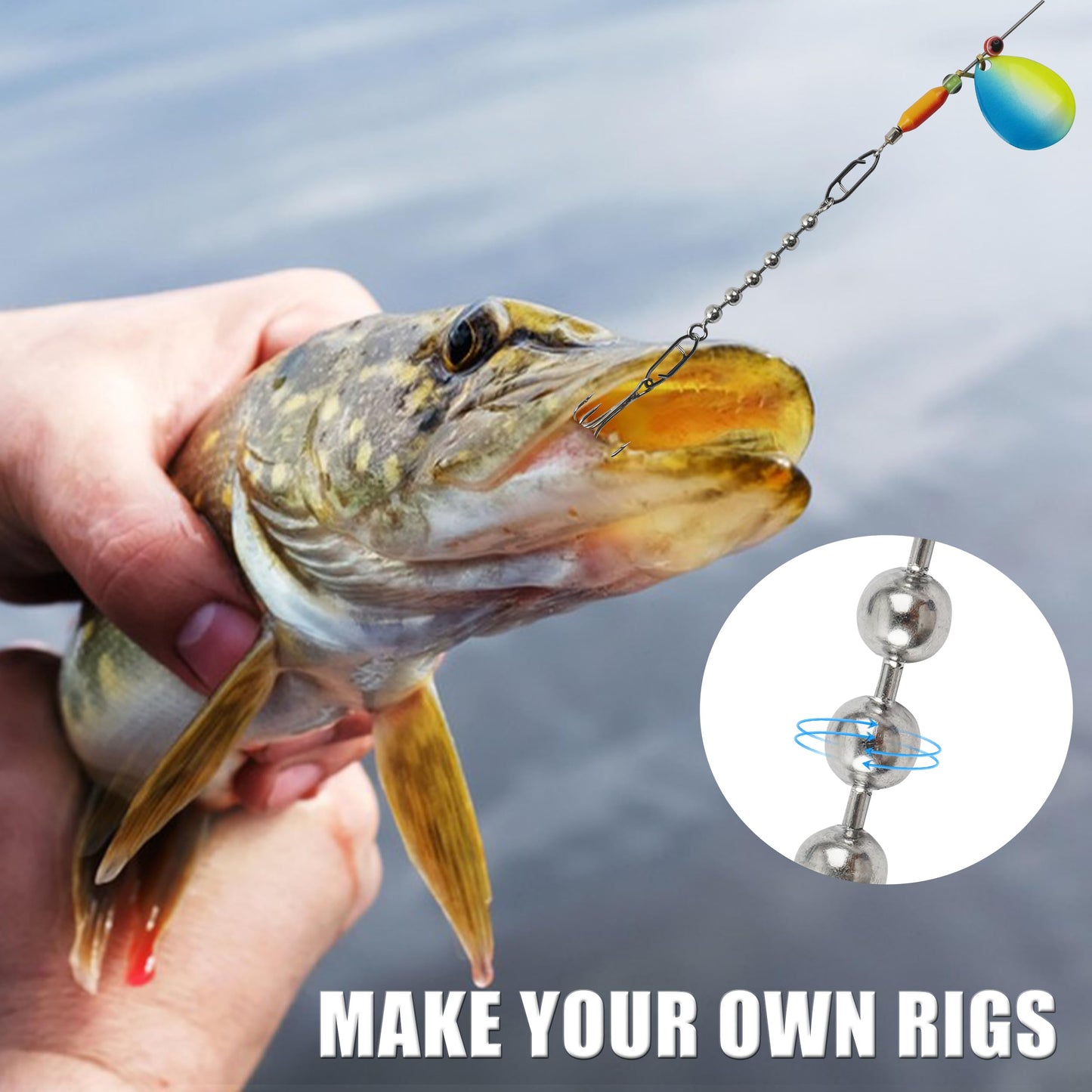 Walleye Rigs Fishing Lure Making Kit, 146pcs DIY Spinner Making Supplies Parts Colorado Blades Clevises Beads Hooks Swivels High Speed Trolling Drilling Rig Fishing Tackle