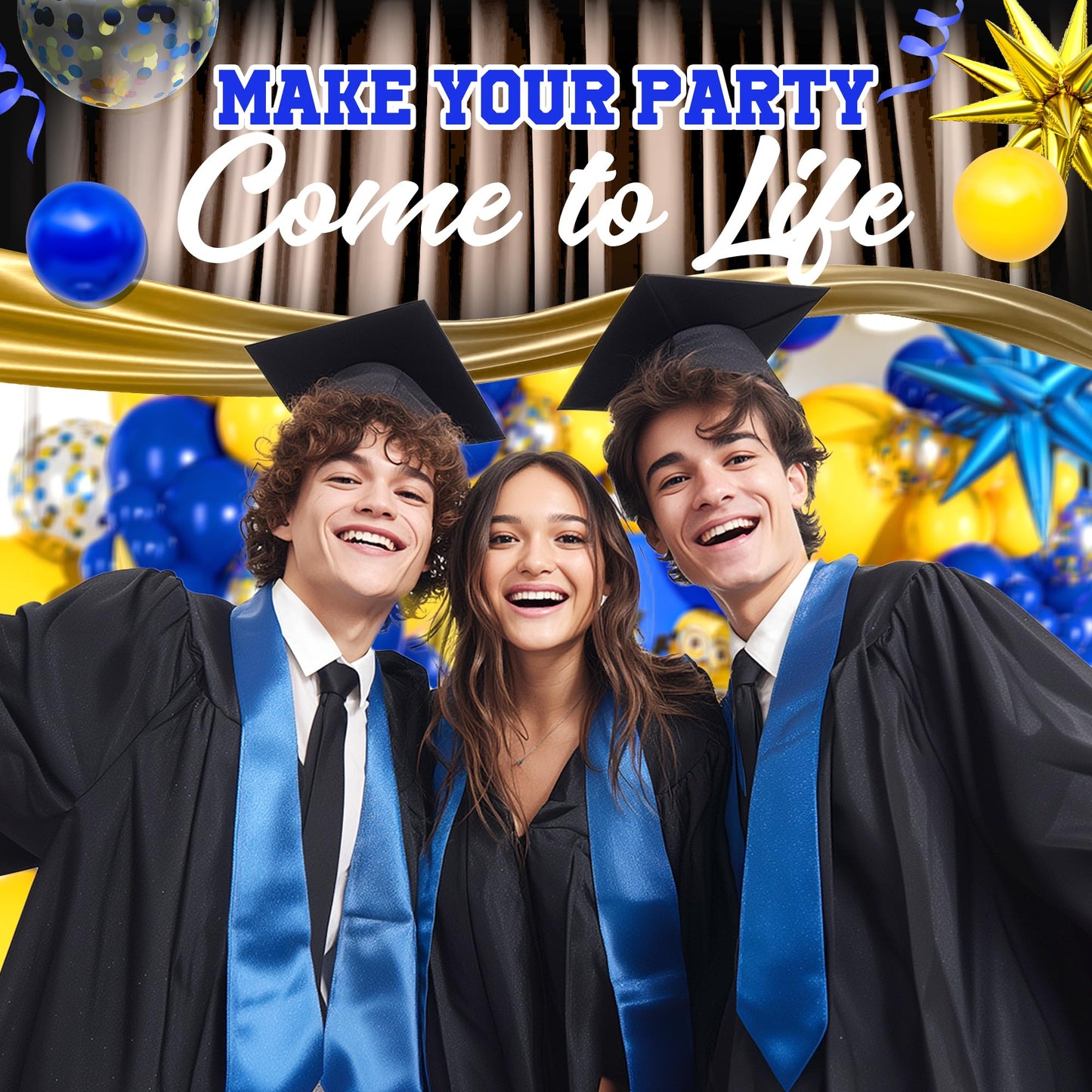 ALL-IN-1 Blue and Yellow Balloon Arch Kit with BONUS 2x Starburst Balloons - Yellow and Blue Balloons for Blue and Yellow Party Decorations, Graduation, Ucla Party, Club America Party Decorations