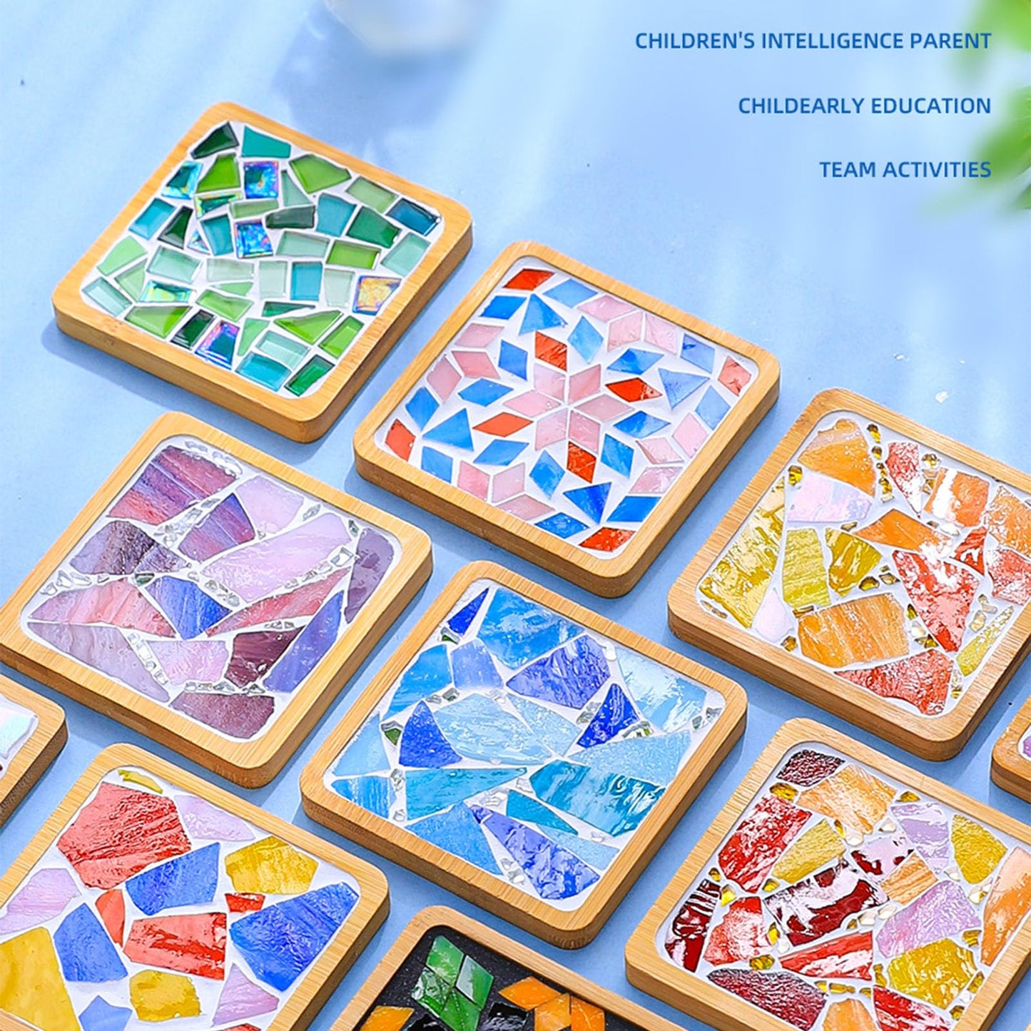 GHAHILI 4 Sets DIY Mosaic Kits for Adults - Graduation Birthday Gifts Glass Mosaic Tiles for Crafts with Wooden Coasters for Women Mosaic Art Kit Craft Coaster Handmade Making Kit Set for Home Decor