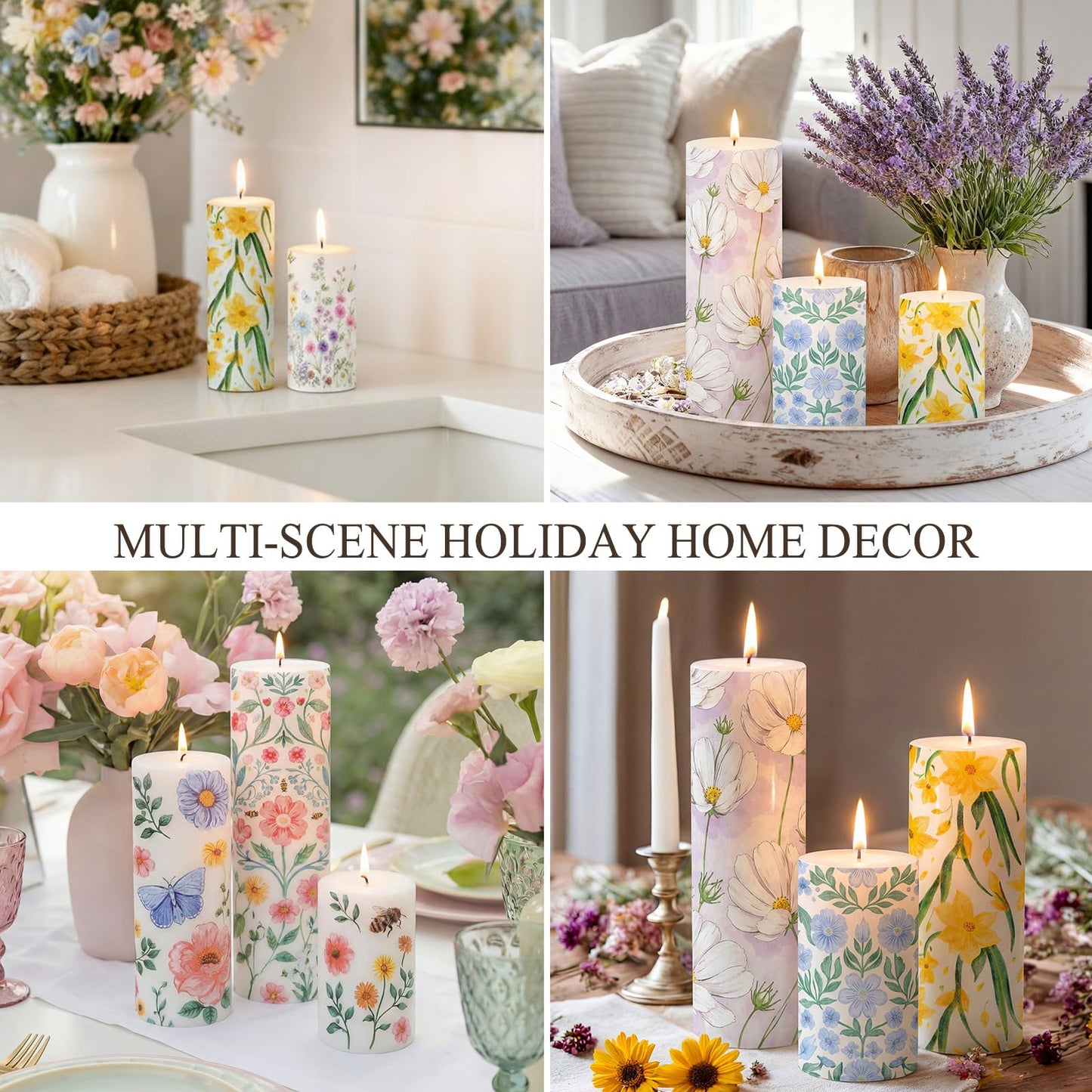 Roowest 24 Pcs DIY Decoupage Napkins Candle Making Kits Ideas Include Candles Floral Napkins and Baking Paper for DIY Crafts Girls Nights Spring Summer Birthday Wedding Party (Pillar)