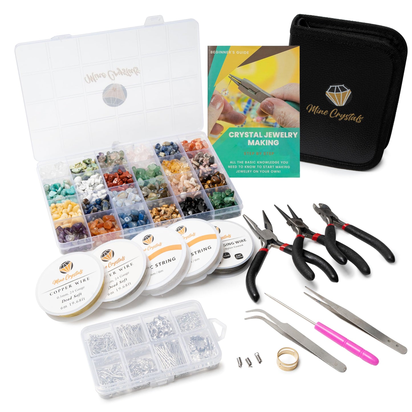MineCrystals Jewelry Making Kit DIY Natural Crystal Chip Stones Beads Tools kit Jewelry Wires Findings Supplies Instruction Guide Gift Box for Adult Teens Craft Bracelet Earring Necklace