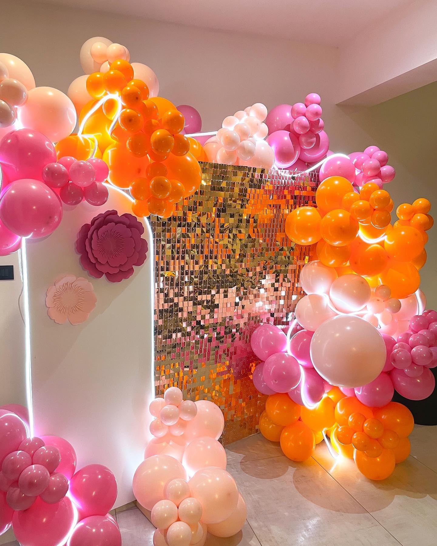 Bonropin Pink and Orange Balloon Arch Kit with Hot Pink Orange Metallic Gold Latex Balloons Garland kit 18 12 10 5Inch Different Size Balloons for Birthday Baby Shower Wedding Summer Party Decorations
