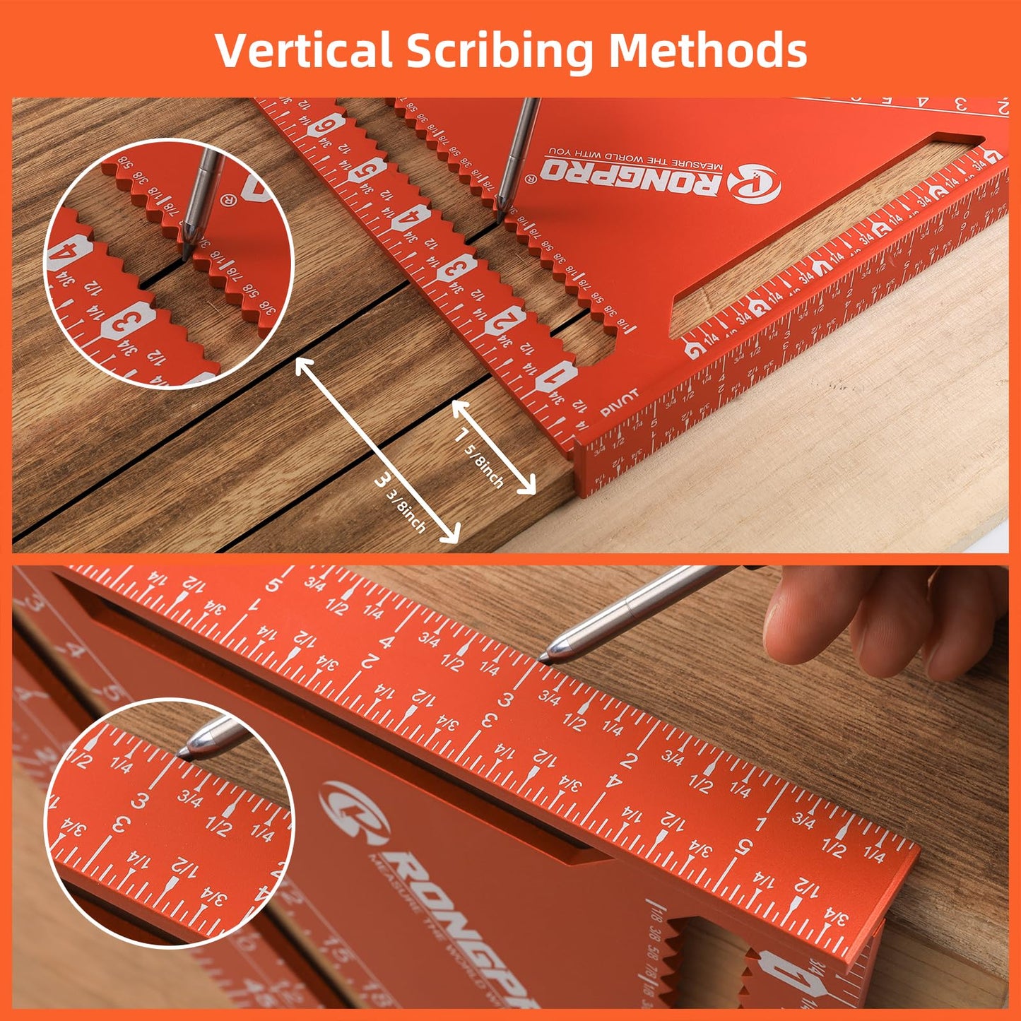 RONGPRO Aluminum Alloy 12in Carpenter Square and 12in Zinc-Alloy Combination Square Set, CNC-Machined with Woodworking Pencil, Carpenter Measuring Layout Tool for Woodworking and Home DIY.